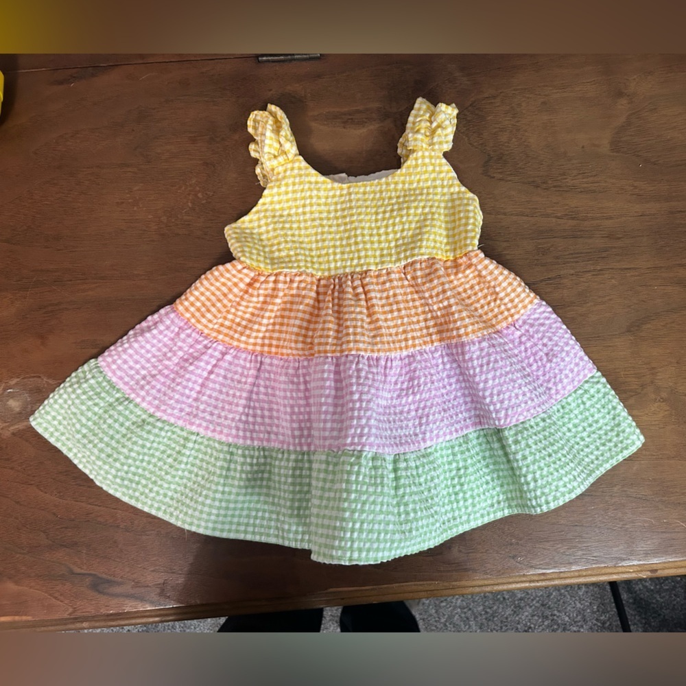 Bonnie Baby Yellow and Orange Gingham Dress, Size 3-6M